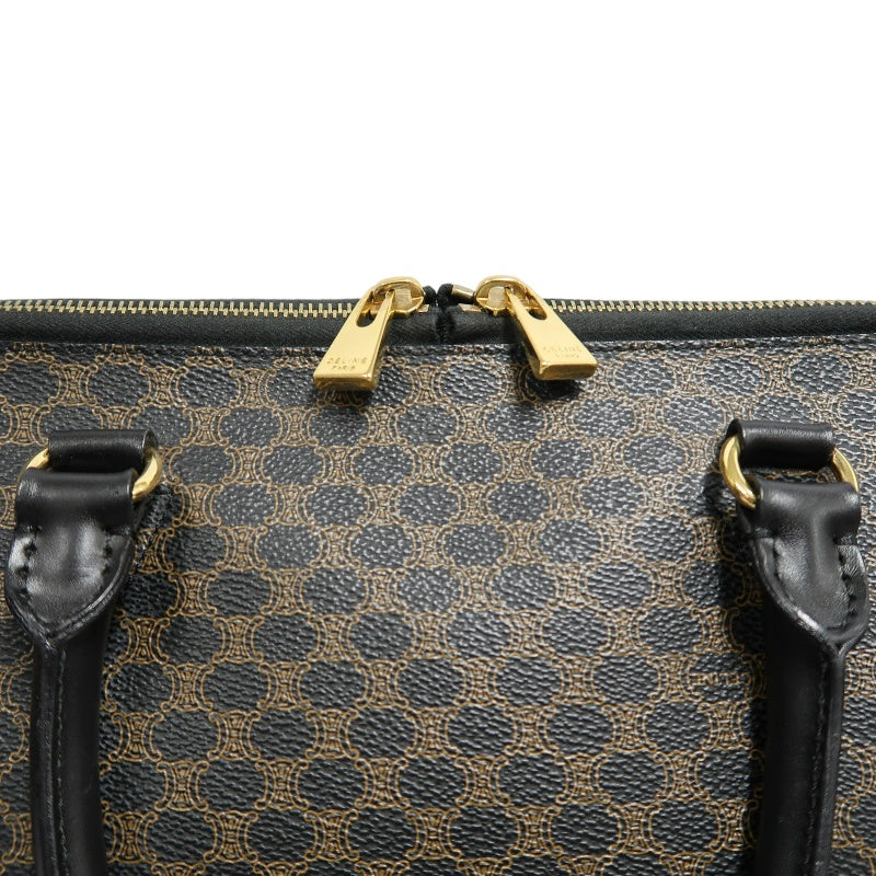 CELINE Macadam Monogram Handbag Brown Canvas Black Leather Trim Gold Hardware Vintage Classic Work Bag