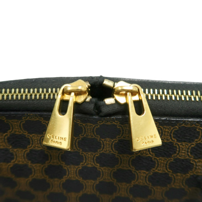 CELINE Macadam Monogram Handbag Brown Canvas Black Leather Trim Gold Hardware Vintage Classic Work Bag