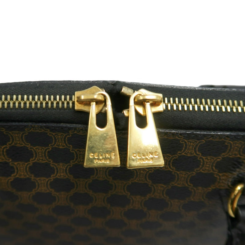 CELINE Macadam Monogram Handbag Brown Canvas Black Leather Trim Gold Hardware Vintage Classic Work Bag