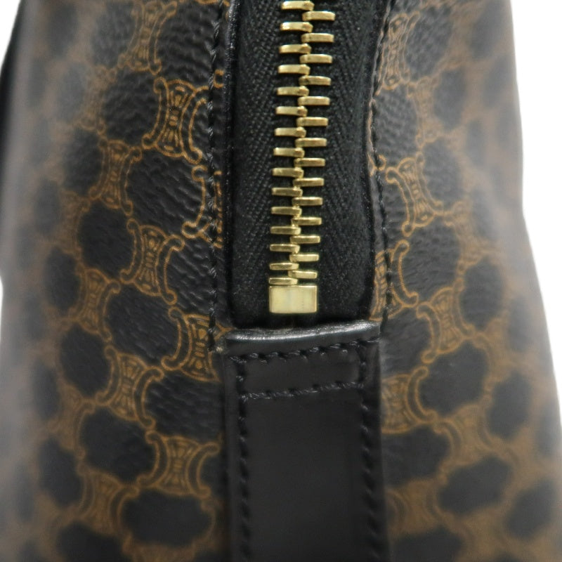 CELINE Macadam Monogram Handbag Brown Canvas Black Leather Trim Gold Hardware Vintage Classic Work Bag