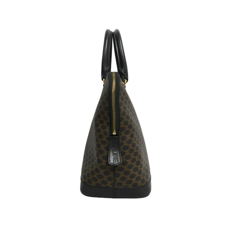 CELINE Macadam Monogram Handbag Brown Canvas Black Leather Trim Gold Hardware Vintage Classic Work Bag