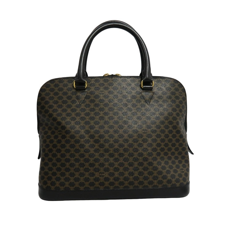 CELINE Macadam Monogram Handbag Brown Canvas Black Leather Trim Gold Hardware Vintage Classic Work Bag