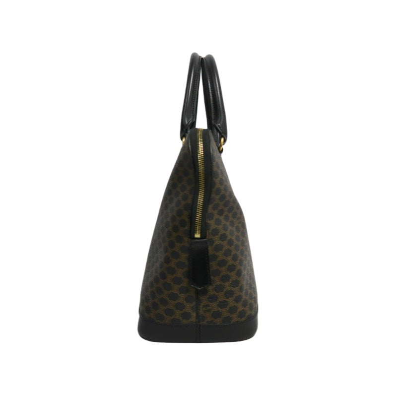 CELINE Macadam Monogram Handbag Brown Canvas Black Leather Trim Gold Hardware Vintage Classic Work Bag
