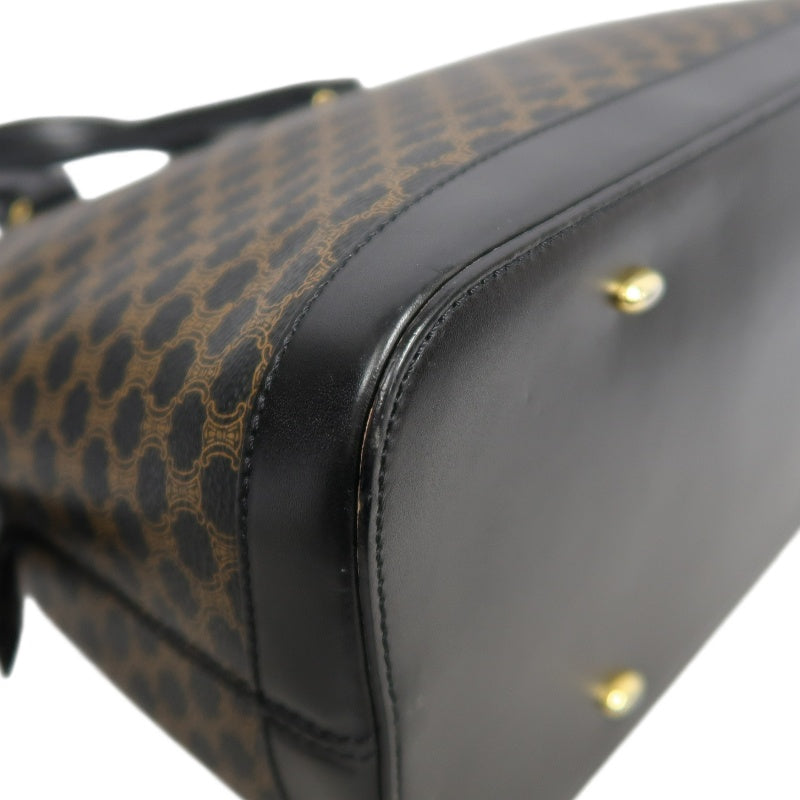 CELINE Macadam Monogram Handbag Brown Canvas Black Leather Trim Gold Hardware Vintage Classic Work Bag