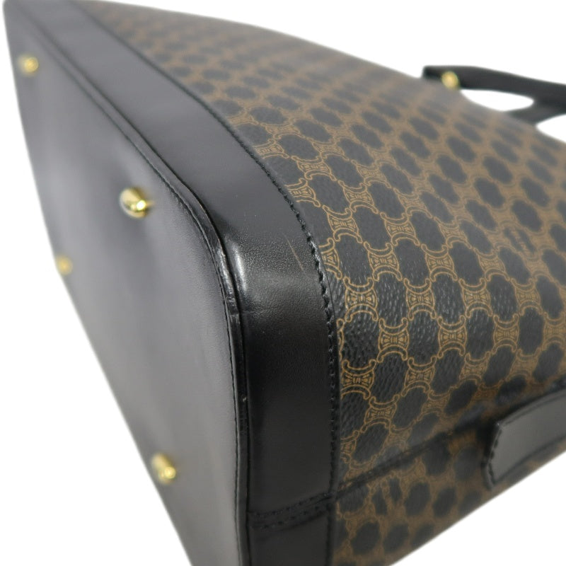 CELINE Macadam Monogram Handbag Brown Canvas Black Leather Trim Gold Hardware Vintage Classic Work Bag