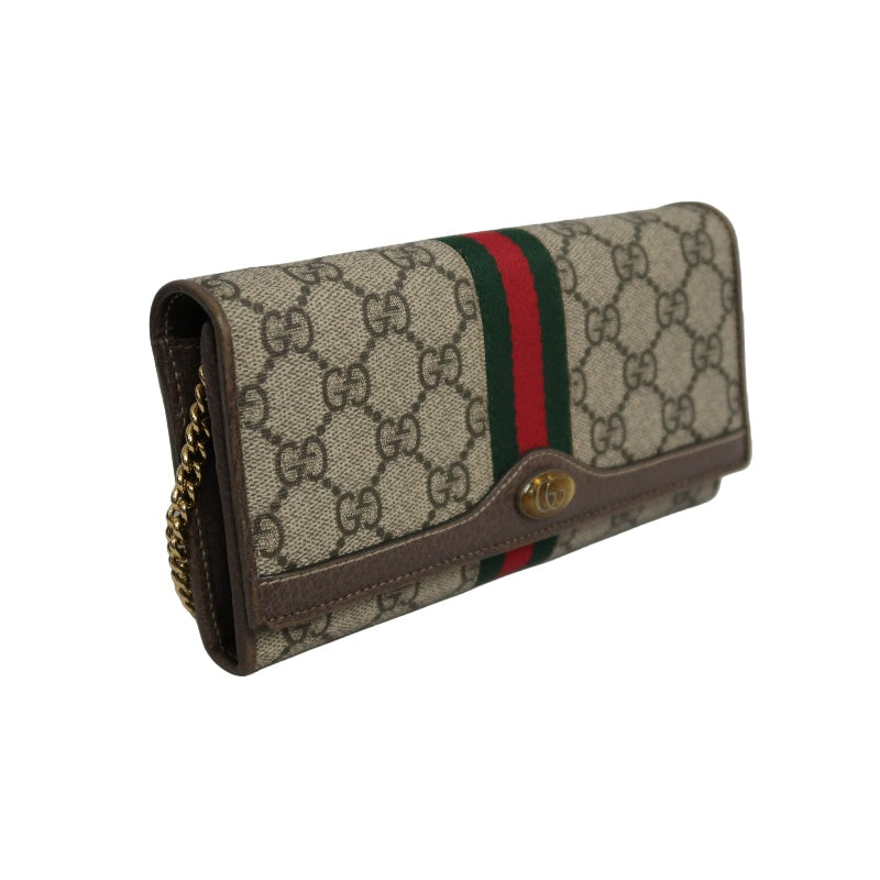 GUCCI Sherry Line GG Canvas Chain Wallet Canvas Gold-Tone Hardware