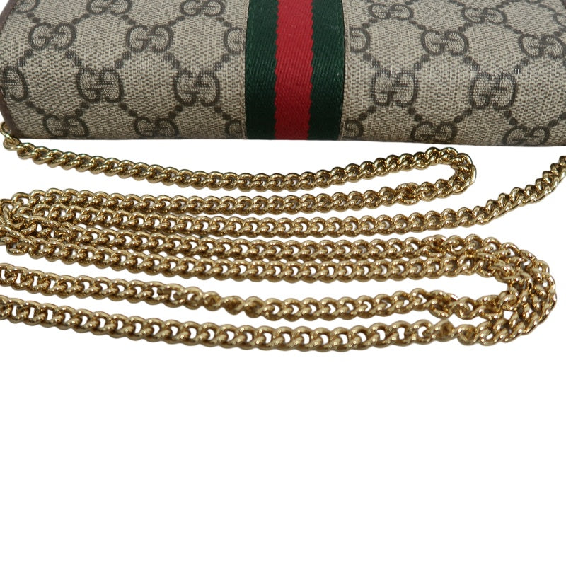 GUCCI Sherry Line GG Canvas Chain Wallet Canvas Gold-Tone Hardware