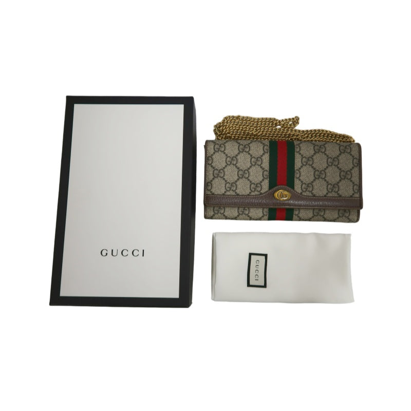 GUCCI Sherry Line GG Canvas Chain Wallet Canvas Gold-Tone Hardware