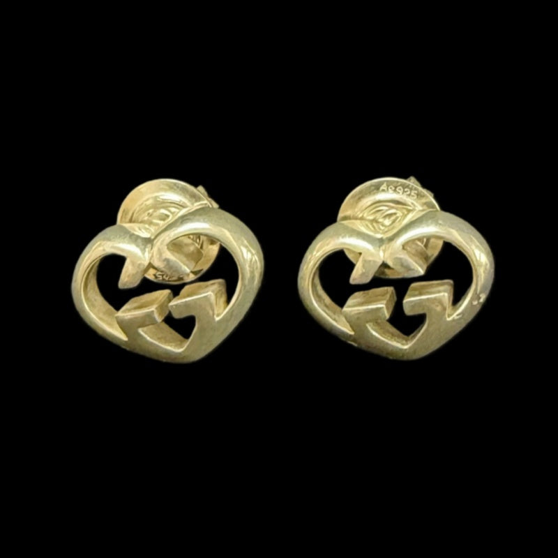 GUCCI Heart Shape Interlocking G Cutout Stud Earrings Silver Tone Hardware