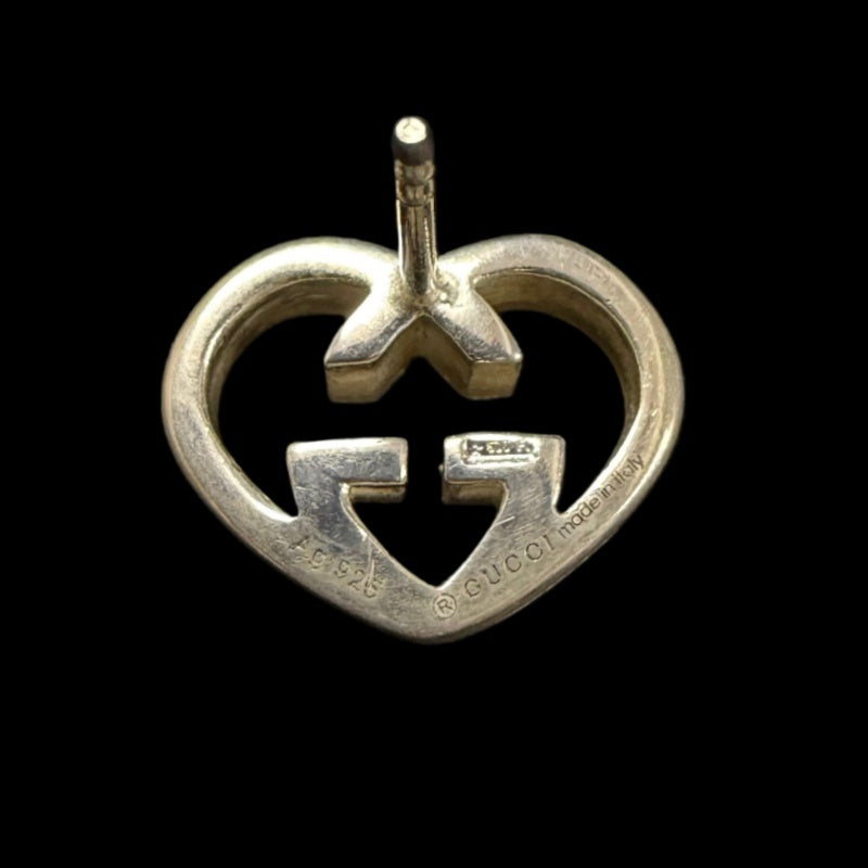 GUCCI Heart Shape Interlocking G Cutout Stud Earrings Silver Tone Hardware