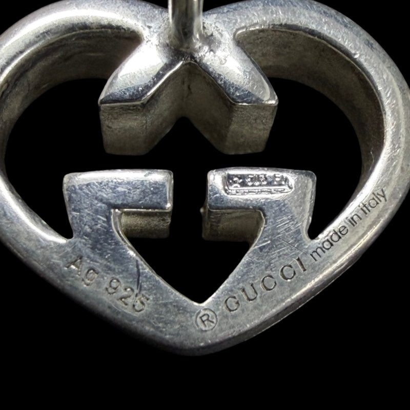 GUCCI Heart Shape Interlocking G Cutout Stud Earrings Silver Tone Hardware