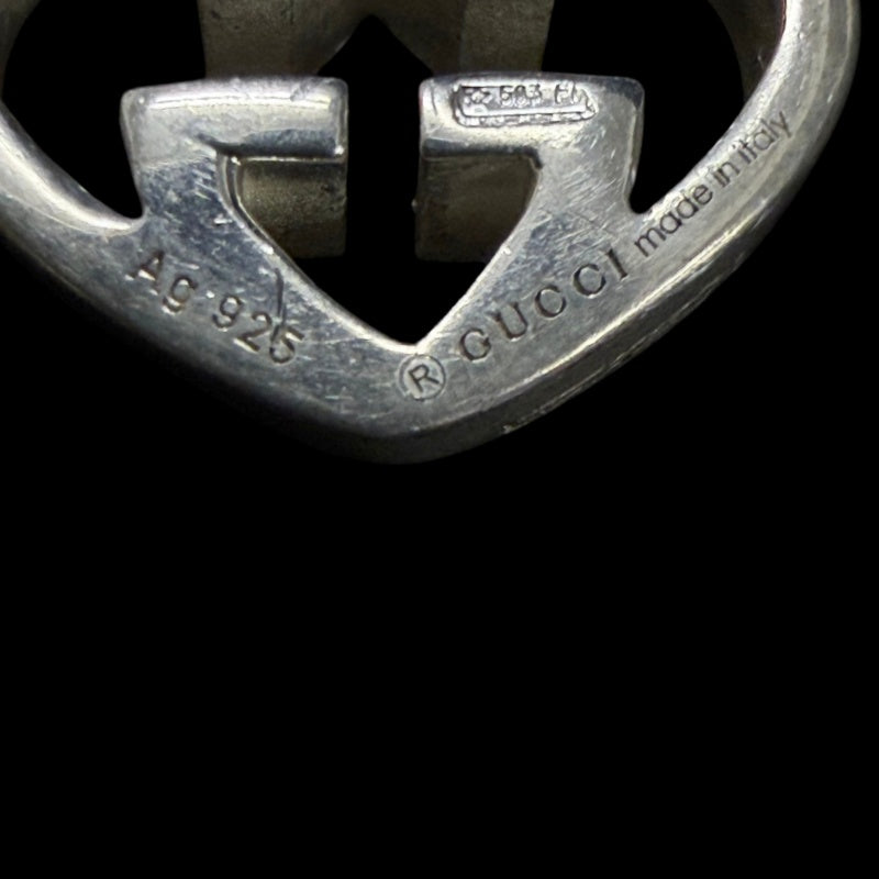 GUCCI Heart Shape Interlocking G Cutout Stud Earrings Silver Tone Hardware