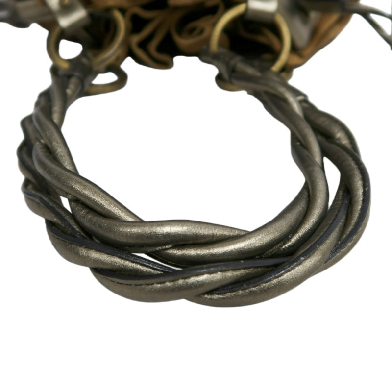 GIVENCHY Vintage Brown Suede Slouchy Drawstring Hobo Handbag Metallic Calfskin Contrast Trim Twisted Braided Handle Long Fringe Drop Hardware Bohemian Soft Design Included Original Matching Small Pouch Rare Iconic Accessory