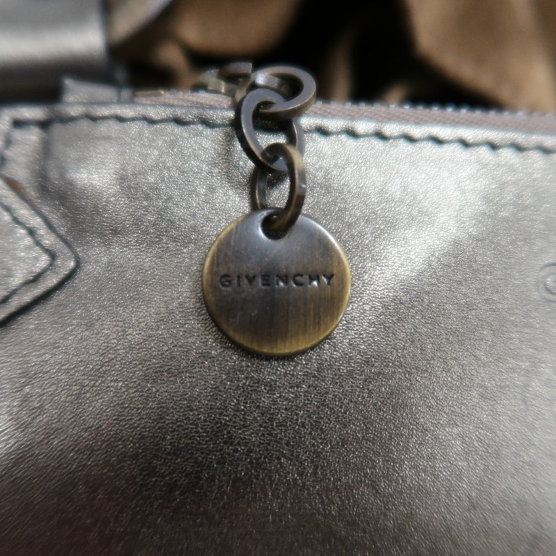 GIVENCHY Vintage Brown Suede Slouchy Drawstring Hobo Handbag Metallic Calfskin Contrast Trim Twisted Braided Handle Long Fringe Drop Hardware Bohemian Soft Design Included Original Matching Small Pouch Rare Iconic Accessory