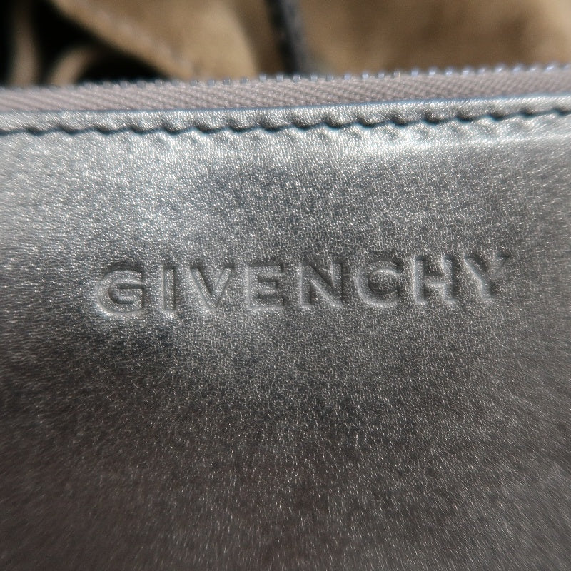 GIVENCHY Vintage Brown Suede Slouchy Drawstring Hobo Handbag Metallic Calfskin Contrast Trim Twisted Braided Handle Long Fringe Drop Hardware Bohemian Soft Design Included Original Matching Small Pouch Rare Iconic Accessory