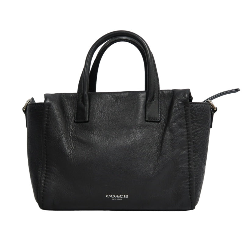 COACH Black Pebbled Soft Leather Bleecker Mini Riley Multi-compartment Tote Handbag, With Detachable Adjustable Crossbody Strap, Silver Hardware