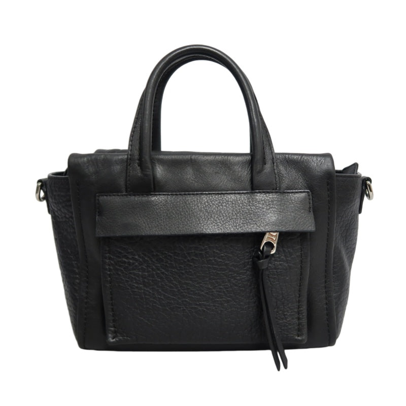 COACH Black Pebbled Soft Leather Bleecker Mini Riley Multi-compartment Tote Handbag, With Detachable Adjustable Crossbody Strap, Silver Hardware