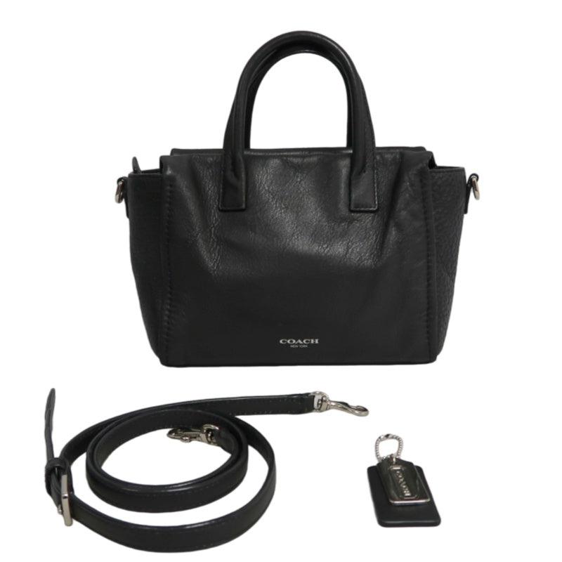 COACH Black Pebbled Soft Leather Bleecker Mini Riley Multi-compartment Tote Handbag, With Detachable Adjustable Crossbody Strap, Silver Hardware