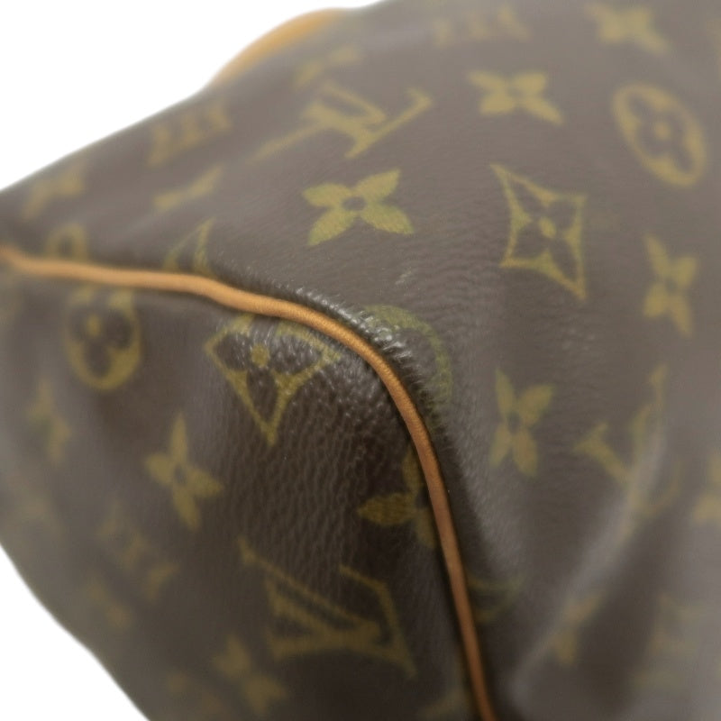 LOUIS VUITTON Monogram Speedy 30 Boston Handbag Brown Classic Canvas Tan Patina Leather Trim Original Padlock and 2 Keys Included Spacious Timeless Iconic Vintage Travel Everyday Bag