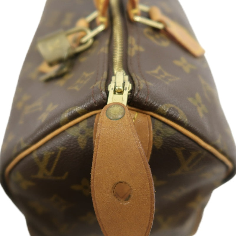LOUIS VUITTON Monogram Speedy 30 Boston Handbag Brown Classic Canvas Tan Patina Leather Trim Original Padlock and 2 Keys Included Spacious Timeless Iconic Vintage Travel Everyday Bag
