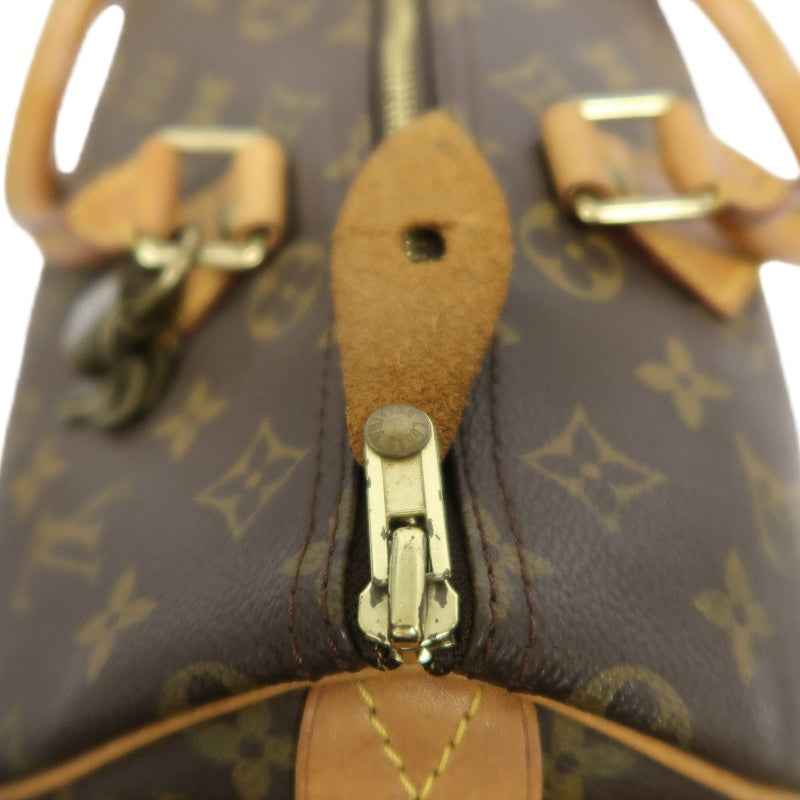 LOUIS VUITTON Monogram Speedy 30 Boston Handbag Brown Classic Canvas Tan Patina Leather Trim Original Padlock and 2 Keys Included Spacious Timeless Iconic Vintage Travel Everyday Bag
