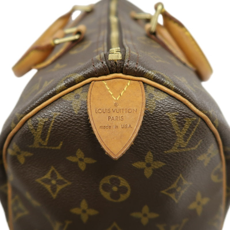LOUIS VUITTON Monogram Speedy 30 Boston Handbag Brown Classic Canvas Tan Patina Leather Trim Original Padlock and 2 Keys Included Spacious Timeless Iconic Vintage Travel Everyday Bag