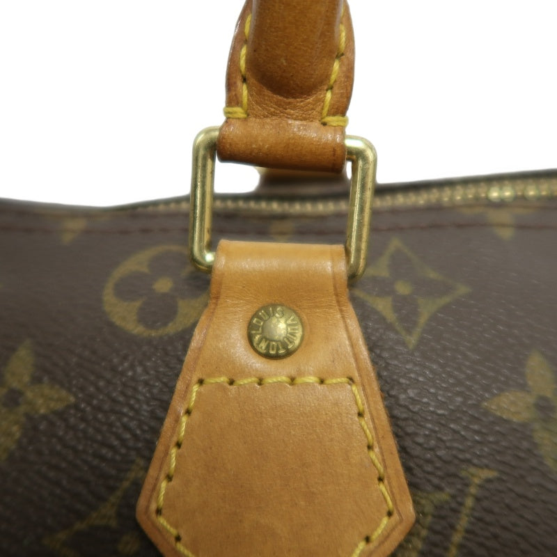LOUIS VUITTON Monogram Speedy 30 Boston Handbag Brown Classic Canvas Tan Patina Leather Trim Original Padlock and 2 Keys Included Spacious Timeless Iconic Vintage Travel Everyday Bag