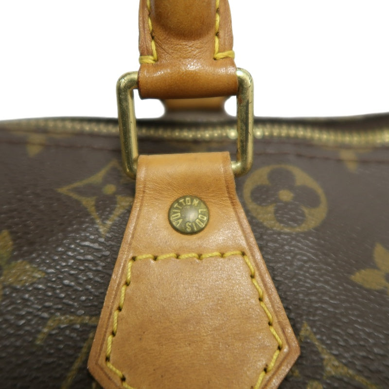 LOUIS VUITTON Monogram Speedy 30 Boston Handbag Brown Classic Canvas Tan Patina Leather Trim Original Padlock and 2 Keys Included Spacious Timeless Iconic Vintage Travel Everyday Bag