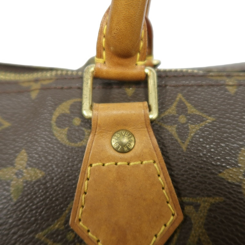 LOUIS VUITTON Monogram Speedy 30 Boston Handbag Brown Classic Canvas Tan Patina Leather Trim Original Padlock and 2 Keys Included Spacious Timeless Iconic Vintage Travel Everyday Bag