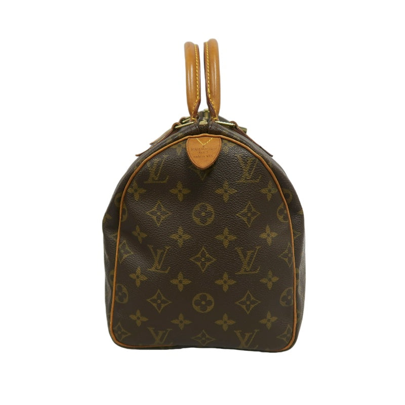 LOUIS VUITTON Monogram Speedy 30 Boston Handbag Brown Classic Canvas Tan Patina Leather Trim Original Padlock and 2 Keys Included Spacious Timeless Iconic Vintage Travel Everyday Bag