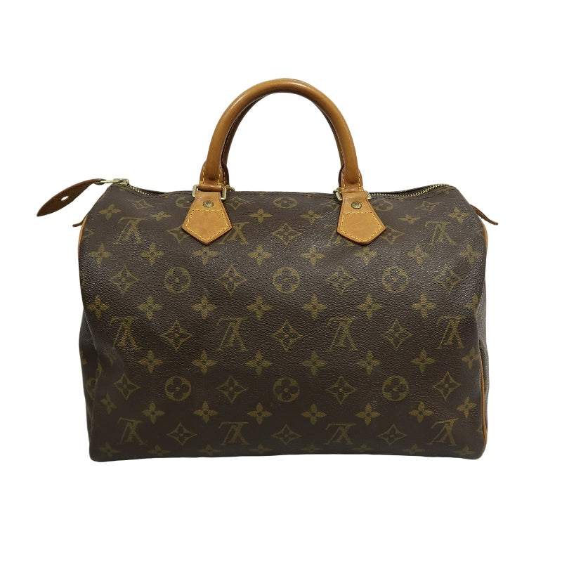 LOUIS VUITTON Monogram Speedy 30 Boston Handbag Brown Classic Canvas Tan Patina Leather Trim Original Padlock and 2 Keys Included Spacious Timeless Iconic Vintage Travel Everyday Bag