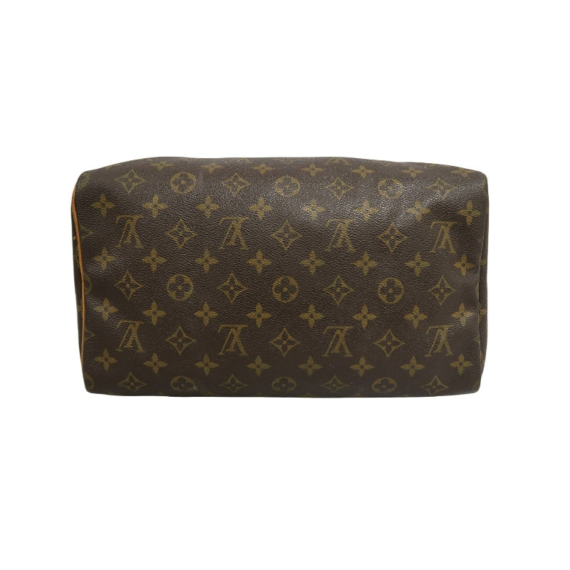 LOUIS VUITTON Monogram Speedy 30 Boston Handbag Brown Classic Canvas Tan Patina Leather Trim Original Padlock and 2 Keys Included Spacious Timeless Iconic Vintage Travel Everyday Bag