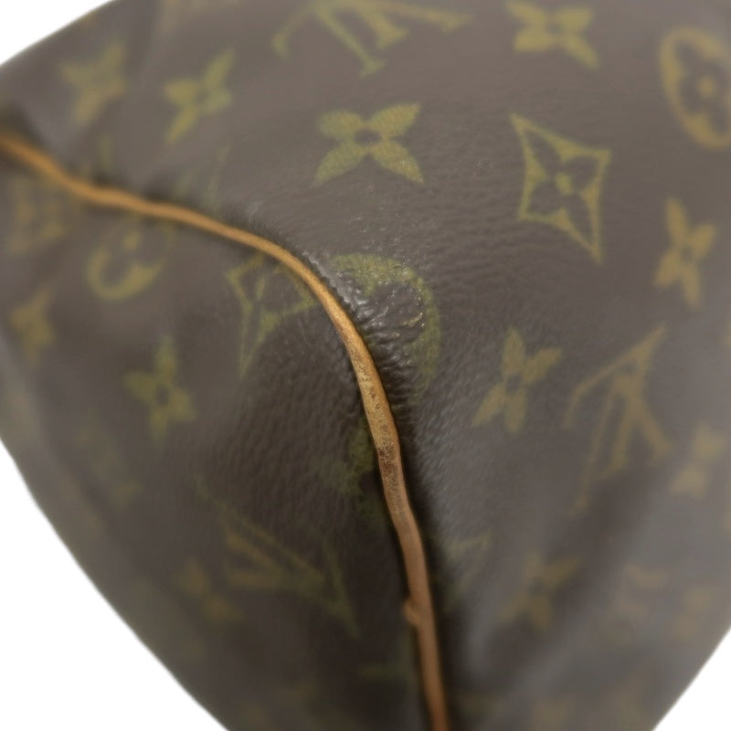 LOUIS VUITTON Monogram Speedy 30 Boston Handbag Brown Classic Canvas Tan Patina Leather Trim Original Padlock and 2 Keys Included Spacious Timeless Iconic Vintage Travel Everyday Bag
