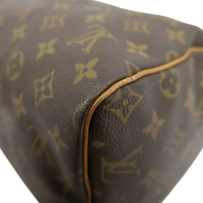 LOUIS VUITTON Monogram Speedy 30 Boston Handbag Brown Classic Canvas Tan Patina Leather Trim Original Padlock and 2 Keys Included Spacious Timeless Iconic Vintage Travel Everyday Bag