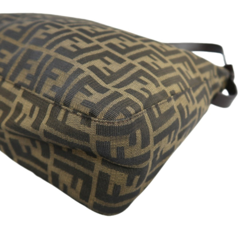 FENDI Large Vintage Zucca Baguette Canvas Shoulder Bag Brown Leather Strap Silver Hardware