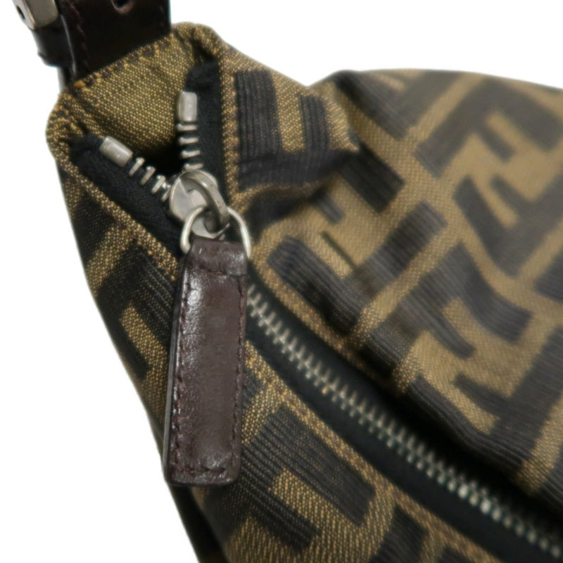 FENDI Large Vintage Zucca Baguette Canvas Shoulder Bag Brown Leather Strap Silver Hardware