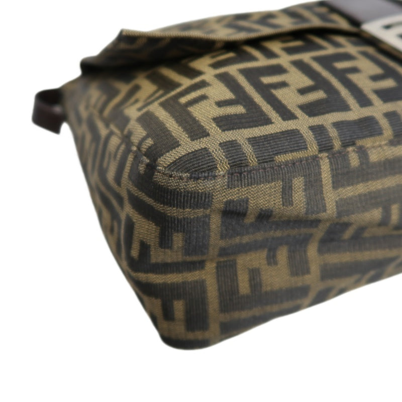 FENDI Large Vintage Zucca Baguette Canvas Shoulder Bag Brown Leather Strap Silver Hardware