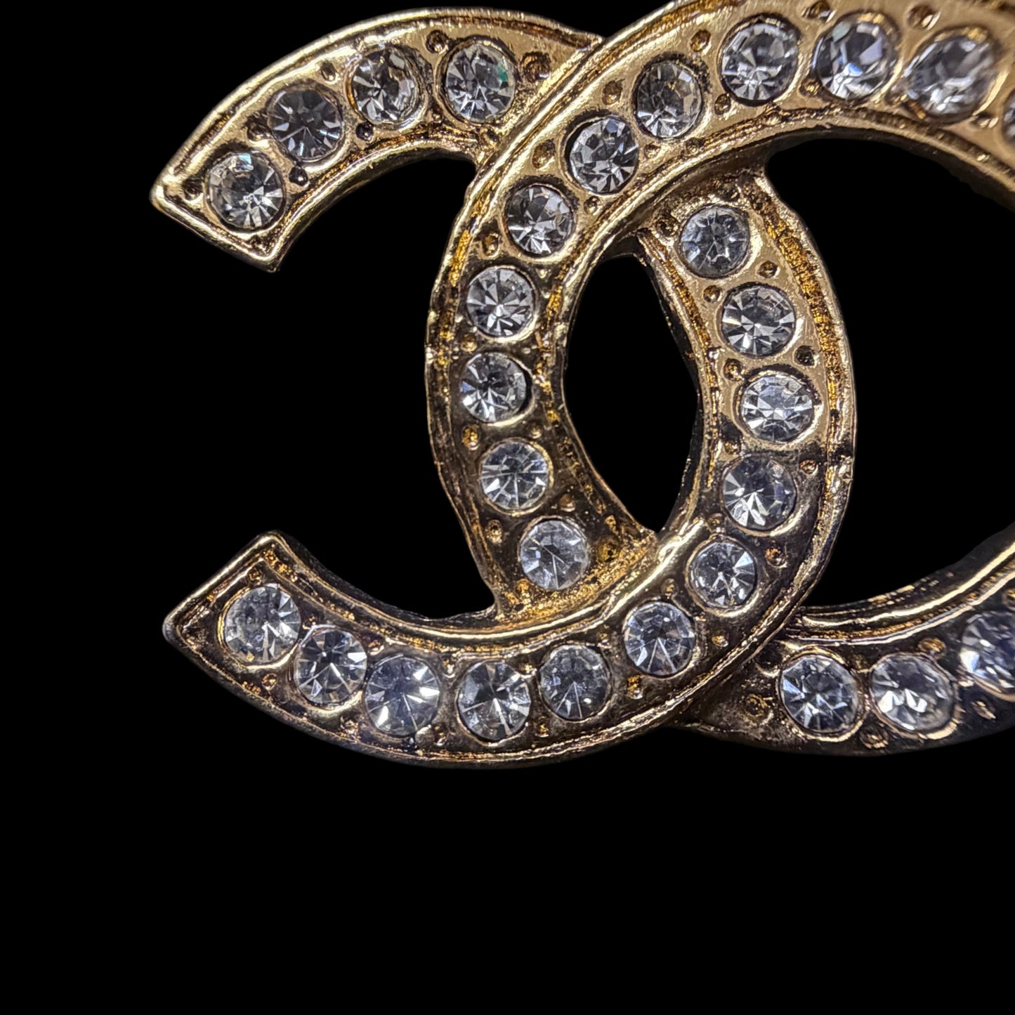 CHANEL Classic CC Logo Crystal Brooch Gold Tone Hardware