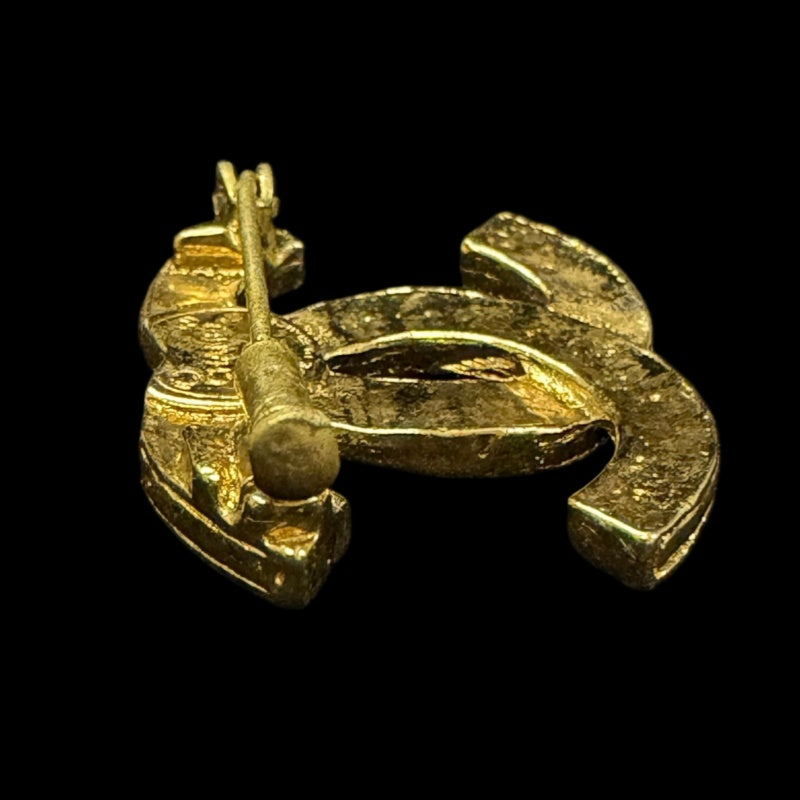CHANEL Classic CC Logo Crystal Brooch Gold Tone Hardware
