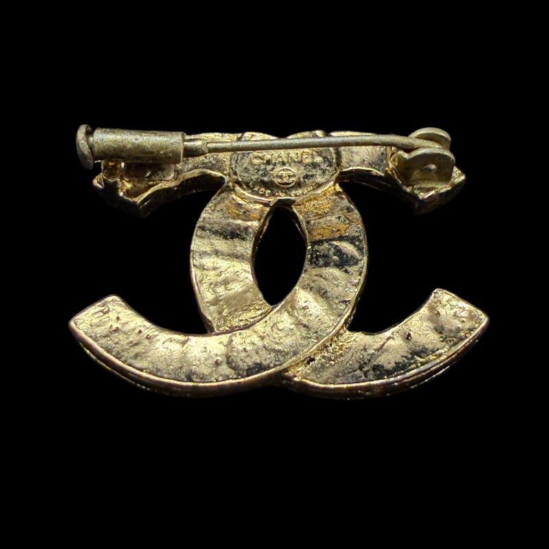 CHANEL Classic CC Logo Crystal Brooch Gold Tone Hardware