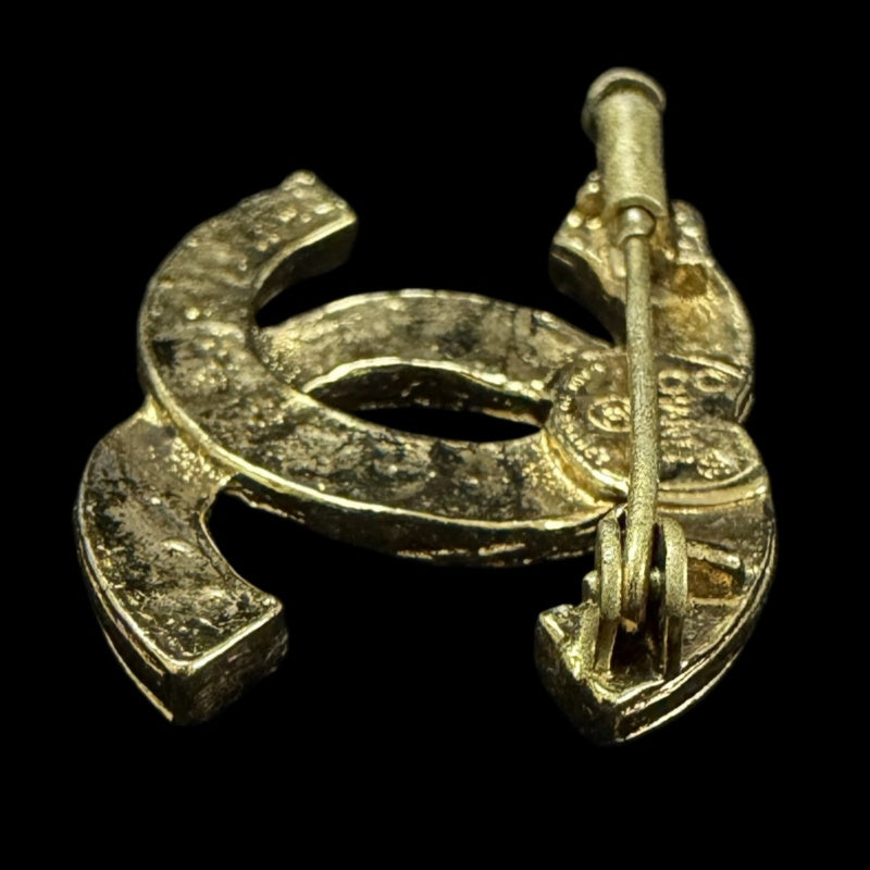 CHANEL Classic CC Logo Crystal Brooch Gold Tone Hardware