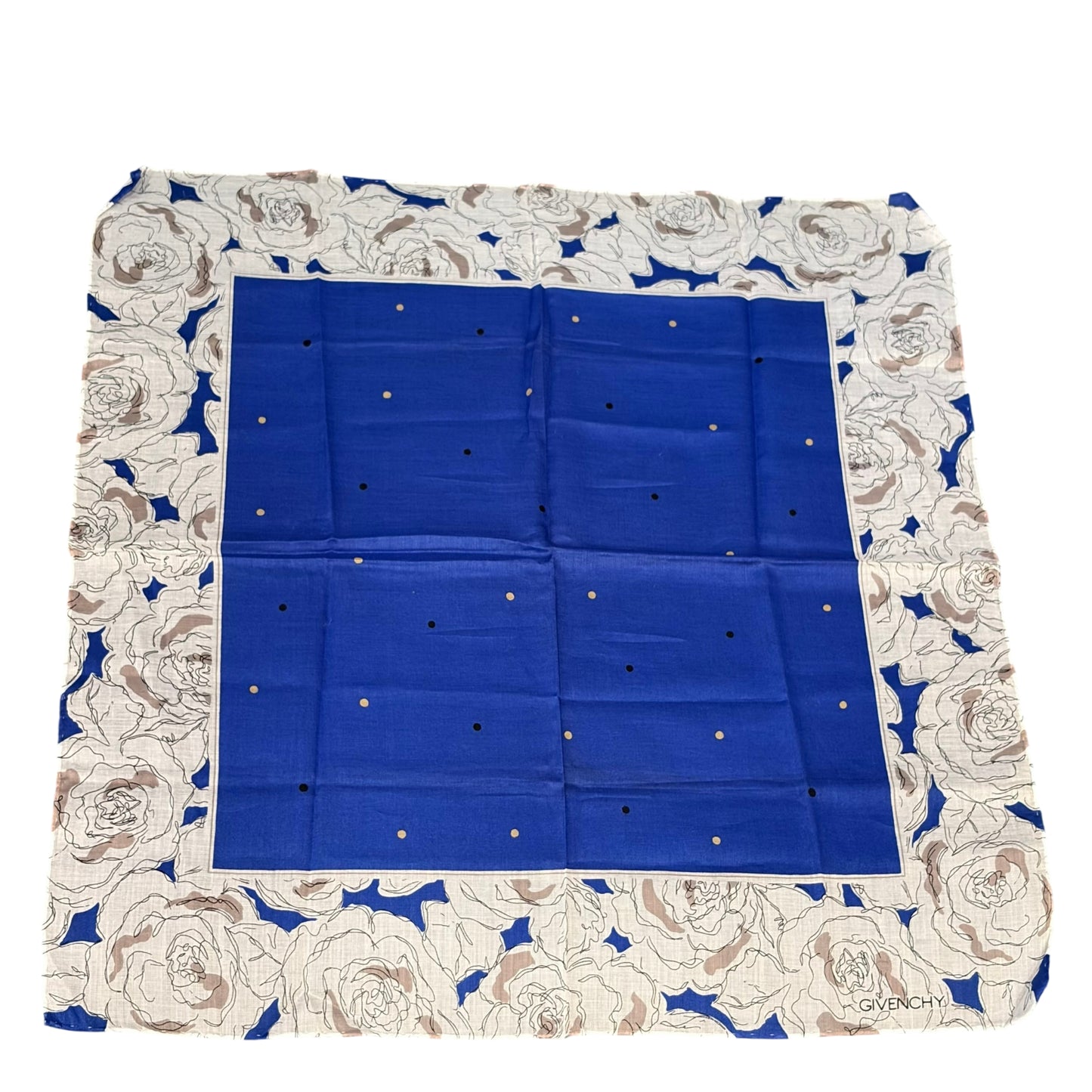 GIVENCHY Rose Print Polka Dot Cotton Handkerchief White/Blue