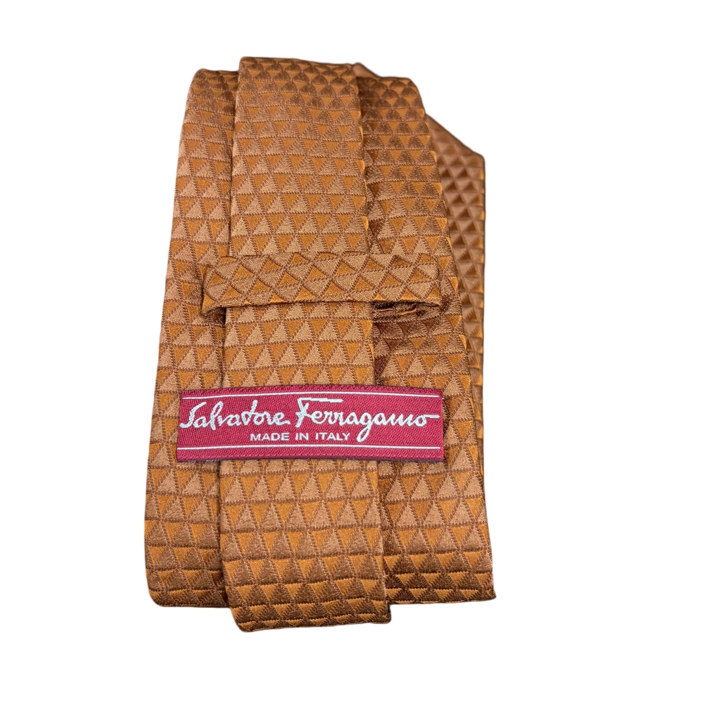 FERRAGAMO Geometric Pattern Silk Tie Brown