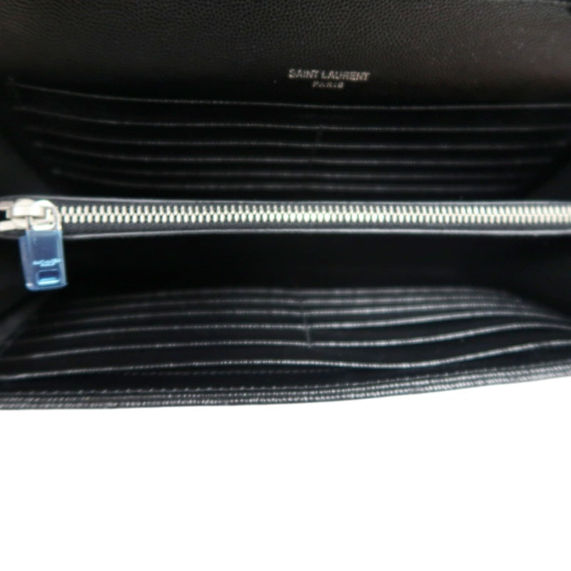 YSL Saint Laurent Cassandra Black Calfskin Leather Envelope Flap Shoulder Crossbody Bag, Polished Silver Brand Logo Hardware