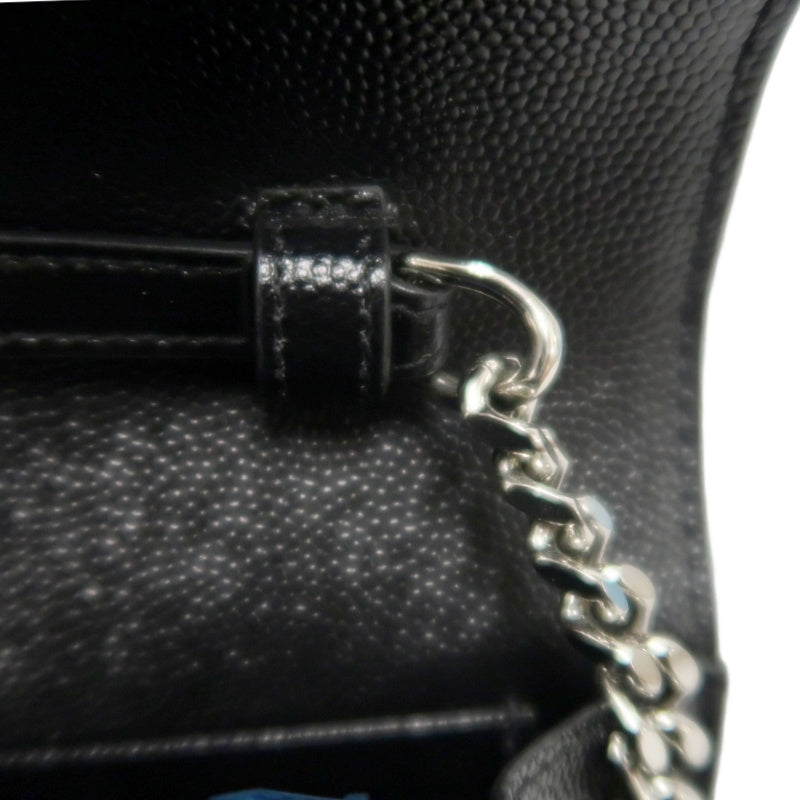 YSL Saint Laurent Cassandra Black Calfskin Leather Envelope Flap Shoulder Crossbody Bag, Polished Silver Brand Logo Hardware