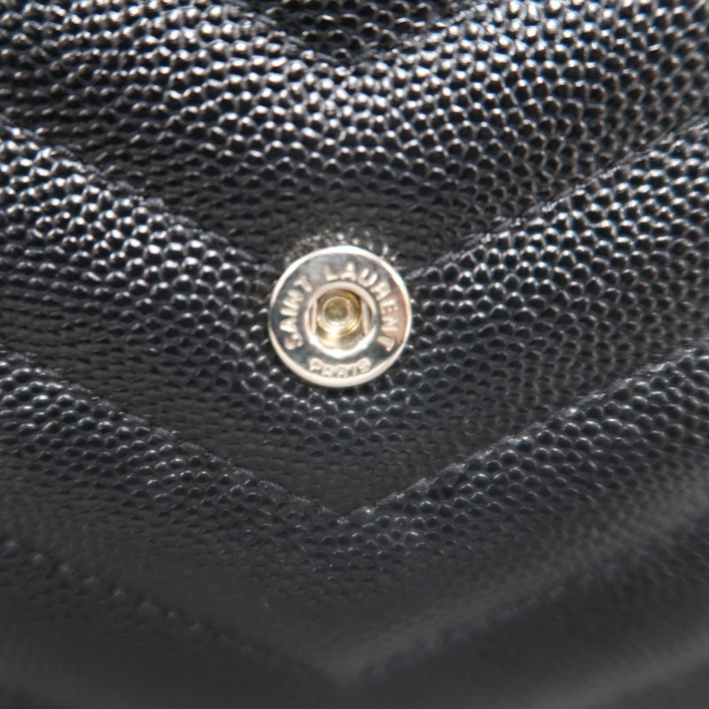 YSL Saint Laurent Cassandra Black Calfskin Leather Envelope Flap Shoulder Crossbody Bag, Polished Silver Brand Logo Hardware