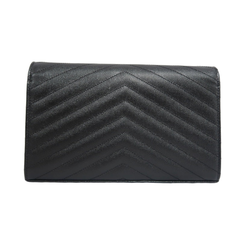 YSL Saint Laurent Cassandra Black Calfskin Leather Envelope Flap Shoulder Crossbody Bag, Polished Silver Brand Logo Hardware