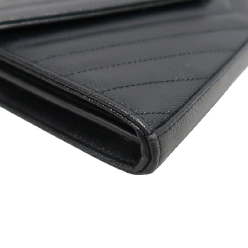 YSL Saint Laurent Cassandra Black Calfskin Leather Envelope Flap Shoulder Crossbody Bag, Polished Silver Brand Logo Hardware