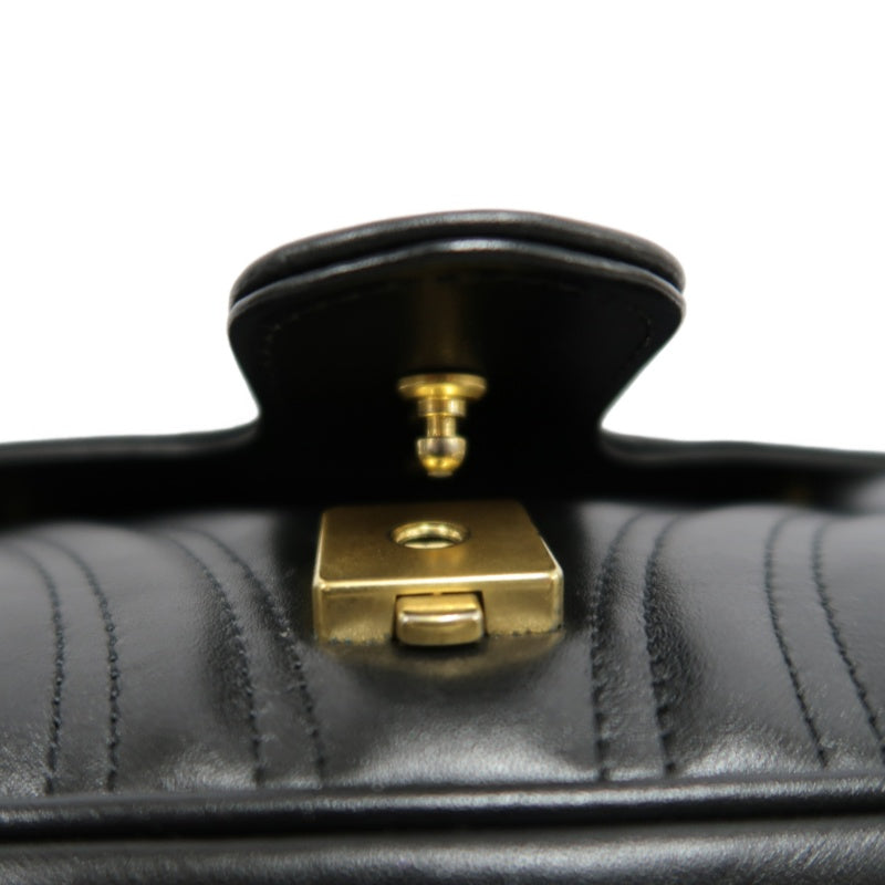 GUCCI GG Marmont Shoulder Bag Lambskin Black GG Logo Chevron Stitching Gold Hardware