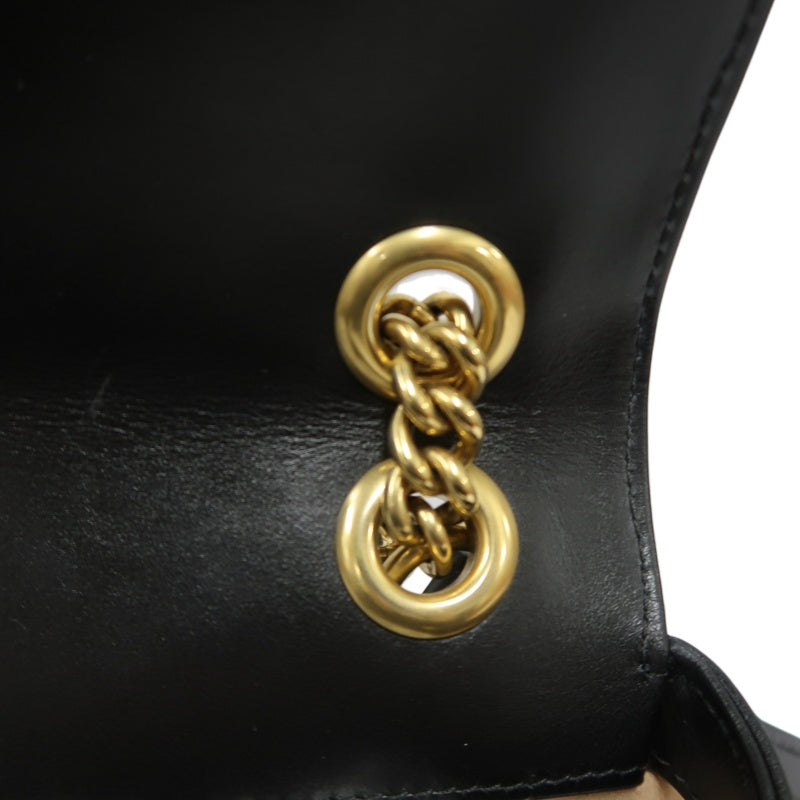 GUCCI GG Marmont Shoulder Bag Lambskin Black GG Logo Chevron Stitching Gold Hardware